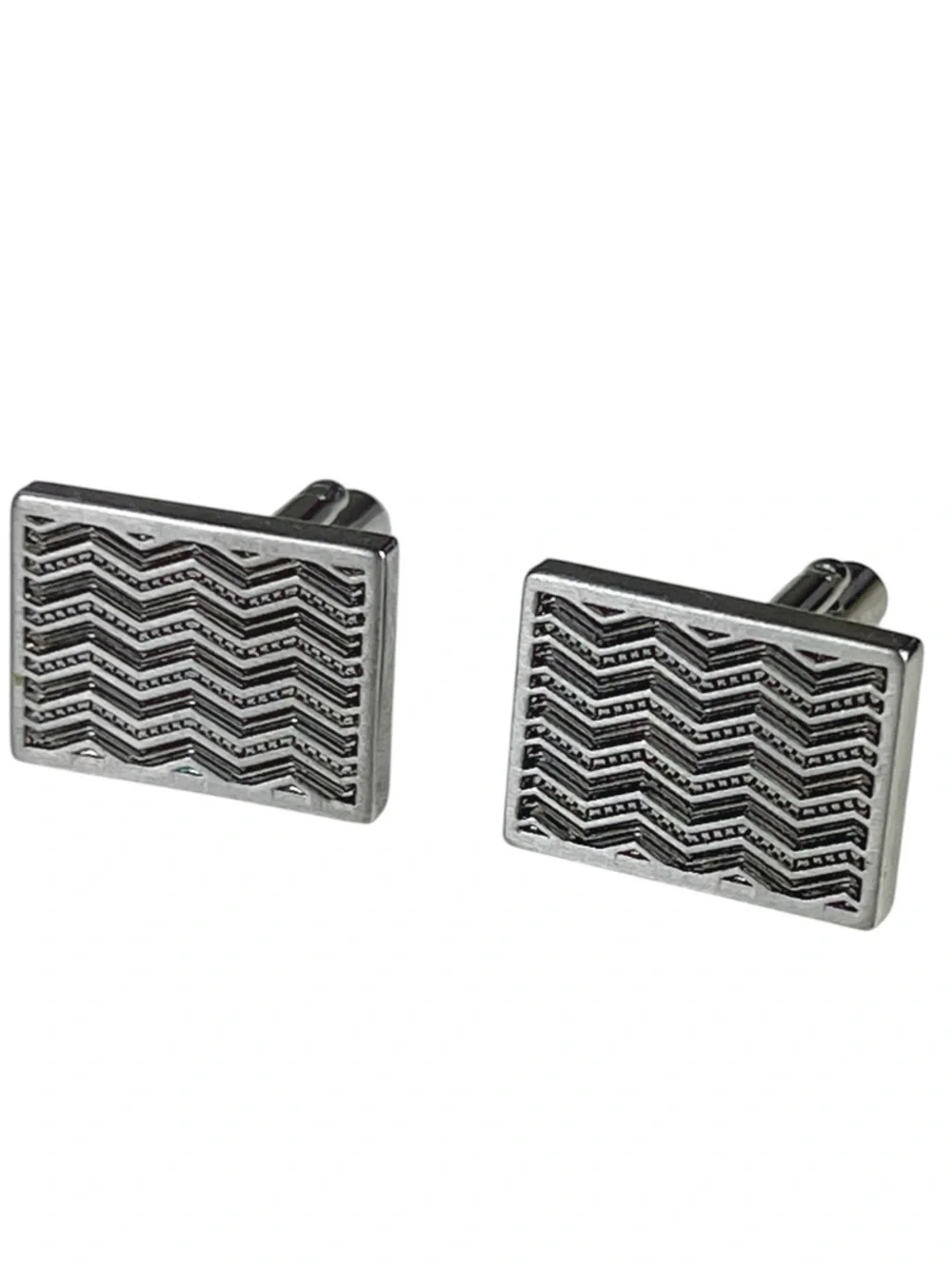 Men's Vintage Silver Rectangular Wave Pattern Cufflinks